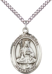 [7126SS/24SS] Sterling Silver Saint Walburga Pendant on a 24 inch Sterling Silver Heavy Curb chain