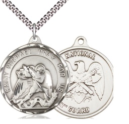 [0201SS5/24S] Sterling Silver Saint Michael National Guard Pendant on a 24 inch Light Rhodium Heavy Curb chain