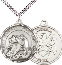 [0201SS5/24S] Sterling Silver Saint Michael National Guard Pendant on a 24 inch Light Rhodium Heavy Curb chain