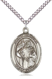 [7127SS/24SS] Sterling Silver Saint Ursula Pendant on a 24 inch Sterling Silver Heavy Curb chain