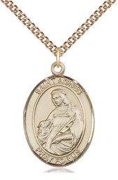 [7128GF/24GF] 14kt Gold Filled Saint Agnes of Rome Pendant on a 24 inch Gold Filled Heavy Curb chain