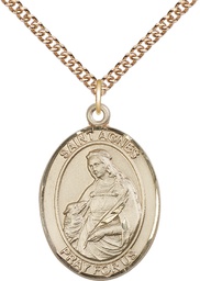 [7128GF/24GF] 14kt Gold Filled Saint Agnes of Rome Pendant on a 24 inch Gold Filled Heavy Curb chain