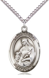 [7128SS/24SS] Sterling Silver Saint Agnes of Rome Pendant on a 24 inch Sterling Silver Heavy Curb chain