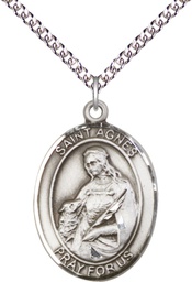 [7128SS/24SS] Sterling Silver Saint Agnes of Rome Pendant on a 24 inch Sterling Silver Heavy Curb chain