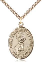 [7131GF/24GF] 14kt Gold Filled Saint Marcellin Champagnat Pendant on a 24 inch Gold Filled Heavy Curb chain