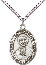 [7131SS/24SS] Sterling Silver Saint Marcellin Champagnat Pendant on a 24 inch Sterling Silver Heavy Curb chain