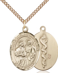 [7132GF8/24GF] 14kt Gold Filled Saints Cosmas &amp; Damian Doctors Pendant on a 24 inch Gold Filled Heavy Curb chain