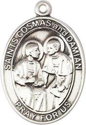 [7132SS] Sterling Silver Saints Cosmas &amp; Damian Medal