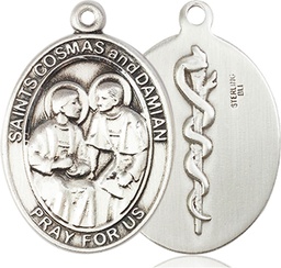 [7132SS8] Sterling Silver Saints Cosmas &amp; Damian Doctors Medal