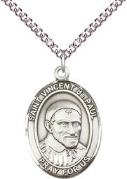 [7134SS/24SS] Sterling Silver Saint Vincent de Paul Pendant on a 24 inch Sterling Silver Heavy Curb chain