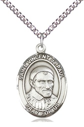 [7134SS/24SS] Sterling Silver Saint Vincent de Paul Pendant on a 24 inch Sterling Silver Heavy Curb chain