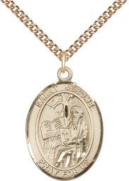 [7135GF/24GF] 14kt Gold Filled Saint Jerome Pendant on a 24 inch Gold Filled Heavy Curb chain