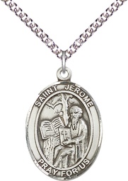 [7135SS/24SS] Sterling Silver Saint Jerome Pendant on a 24 inch Sterling Silver Heavy Curb chain