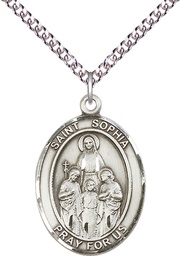 [7136SS/24SS] Sterling Silver Saint Sophia Pendant on a 24 inch Sterling Silver Heavy Curb chain