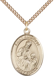 [7137GF/24GF] 14kt Gold Filled Saint Ambrose Pendant on a 24 inch Gold Filled Heavy Curb chain