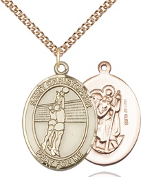 [7138GF/24GF] 14kt Gold Filled Saint Christopher Volleyball Pendant on a 24 inch Gold Filled Heavy Curb chain