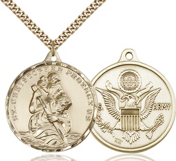 [0203GF2/24G] 14kt Gold Filled Saint Christopher Army Pendant on a 24 inch Gold Plate Heavy Curb chain