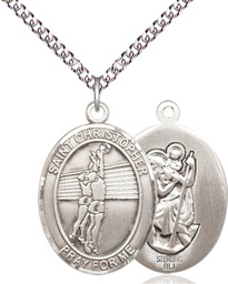 [7138SS/24SS] Sterling Silver Saint Christopher Volleyball Pendant on a 24 inch Sterling Silver Heavy Curb chain