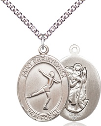 [7139SS/24SS] Sterling Silver Saint Christopher Figure Skating Pendant on a 24 inch Sterling Silver Heavy Curb chain