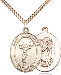 [7140GF/24GF] 14kt Gold Filled Saint Christopher Cheerleading Pendant on a 24 inch Gold Filled Heavy Curb chain