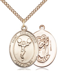 [7140GF/24GF] 14kt Gold Filled Saint Christopher Cheerleading Pendant on a 24 inch Gold Filled Heavy Curb chain