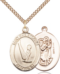 [7142GF/24GF] 14kt Gold Filled Saint Christopher Gymnastics Pendant on a 24 inch Gold Filled Heavy Curb chain