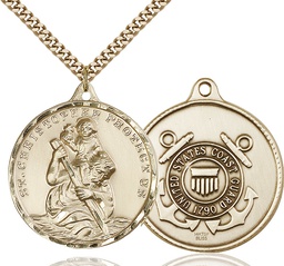 [0203GF3/24G] 14kt Gold Filled Saint Christopher Coast Guard Pendant on a 24 inch Gold Plate Heavy Curb chain