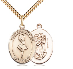 [7143GF/24G] 14kt Gold Filled Saint Christopher Dance Pendant on a 24 inch Gold Plate Heavy Curb chain