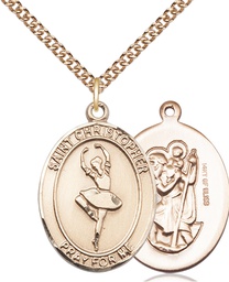 [7143GF/24GF] 14kt Gold Filled Saint Christopher Dance Pendant on a 24 inch Gold Filled Heavy Curb chain