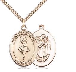 [7143GF/24GF] 14kt Gold Filled Saint Christopher Dance Pendant on a 24 inch Gold Filled Heavy Curb chain