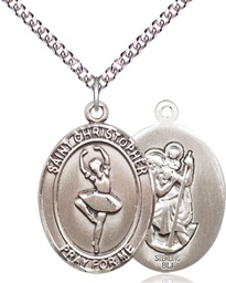 [7143SS/24SS] Sterling Silver Saint Christopher Dance Pendant on a 24 inch Sterling Silver Heavy Curb chain