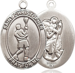 [7144SS] Sterling Silver Saint Christopher Lacrosse Medal