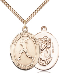 [7145GF/24GF] 14kt Gold Filled Saint Christopher Softball Pendant on a 24 inch Gold Filled Heavy Curb chain