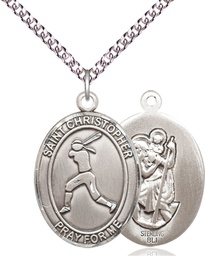 [7145SS/24SS] Sterling Silver Saint Christopher Softball Pendant on a 24 inch Sterling Silver Heavy Curb chain