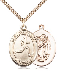 [7149GF/24GF] 14kt Gold Filled Saint Christopher Track&amp;Field Pendant on a 24 inch Gold Filled Heavy Curb chain