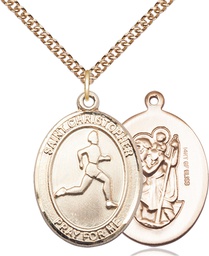 [7149GF/24GF] 14kt Gold Filled Saint Christopher Track&amp;Field Pendant on a 24 inch Gold Filled Heavy Curb chain