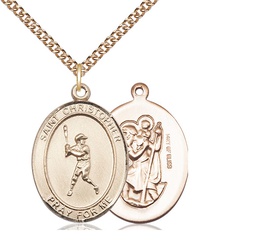 [7150GF/24GF] 14kt Gold Filled Saint Christopher Baseball Pendant on a 24 inch Gold Filled Heavy Curb chain