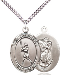 [7150SS/24SS] Sterling Silver Saint Christopher Baseball Pendant on a 24 inch Sterling Silver Heavy Curb chain