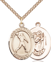 [7151GF/24GF] 14kt Gold Filled Saint Christopher Football Pendant on a 24 inch Gold Filled Heavy Curb chain