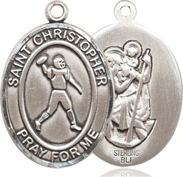 [7151SS] Sterling Silver Saint Christopher Football Medal