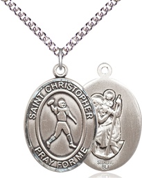 [7151SS/24SS] Sterling Silver Saint Christopher Football Pendant on a 24 inch Sterling Silver Heavy Curb chain