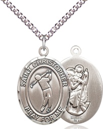 [7152SS/24SS] Sterling Silver Saint Christopher Golf Pendant on a 24 inch Sterling Silver Heavy Curb chain