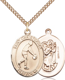 [7153GF/24GF] 14kt Gold Filled Saint Christopher Basketball Pendant on a 24 inch Gold Filled Heavy Curb chain