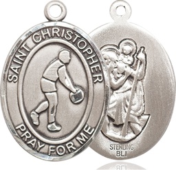 [7153SS] Sterling Silver Saint Christopher Basketball Medal