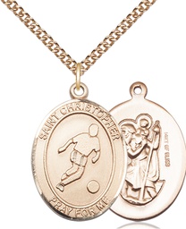 [7154GF/24GF] 14kt Gold Filled Saint Christopher Soccer Pendant on a 24 inch Gold Filled Heavy Curb chain