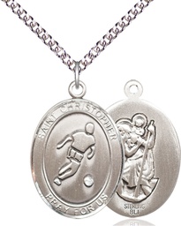 [7154SS/24SS] Sterling Silver Saint Christopher Soccer Pendant on a 24 inch Sterling Silver Heavy Curb chain