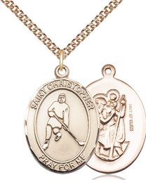 [7155GF/24GF] 14kt Gold Filled Saint Christopher Ice Hockey Pendant on a 24 inch Gold Filled Heavy Curb chain