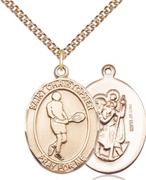 [7156GF/24GF] 14kt Gold Filled Saint Christopher Tennis Pendant on a 24 inch Gold Filled Heavy Curb chain