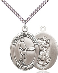 [7156SS/24SS] Sterling Silver Saint Christopher Tennis Pendant on a 24 inch Sterling Silver Heavy Curb chain