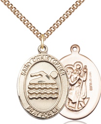 [7157GF/24GF] 14kt Gold Filled Saint Christopher Swimming Pendant on a 24 inch Gold Filled Heavy Curb chain